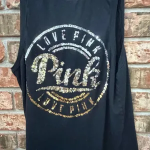 Pink Victoria's Secret Black Sequin Dog Logo Tank Size Large Casual Y2K thumbnail 5