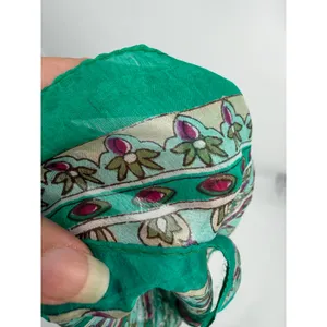 100% Silk Long Rectangle Paisley Scarf Wrap Shawl Teal Boho 18x66" Coastal READ thumbnail 8