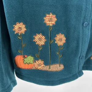 Croft & Barrow Teal button front fleece Sweater L scarecrow fall embroidered thumbnail 7