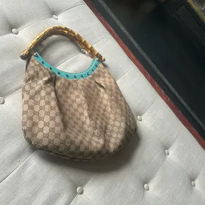 Gucci Bamboo Top Handle Handbag Canvas/ Teal Leather thumbnail 3