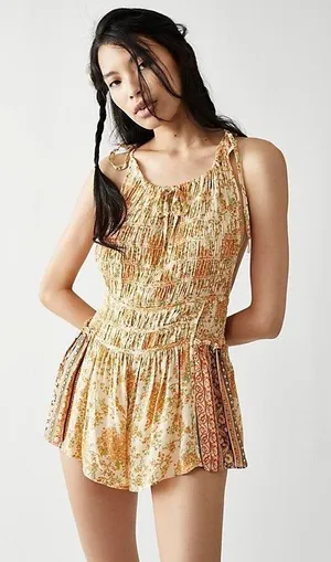 Free People Run Free Ruched Romper Size L. B-5 thumbnail 1