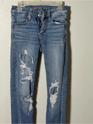 American Eagle Women's Distressed Light Blue Stretch Jegging Jeans‎ size 4 S thumbnail 2
