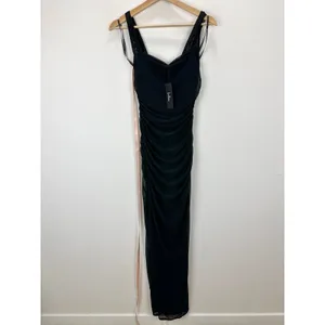 Lulus Amazing Presence Black Mesh Ruched Column Maxi Dress Long Formal Small NWT thumbnail 5