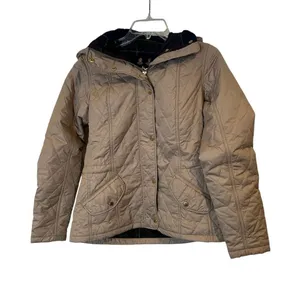 Barbour Millfire Quilt Jacket Tan Beige Hooded Tartan Lining LQU0665‎ Womens 8 thumbnail 1