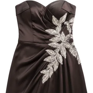 Brown Satin Formal Gown Sweetheart Sequin Leaf Applique Corset Back‎ Prom Dress thumbnail 2