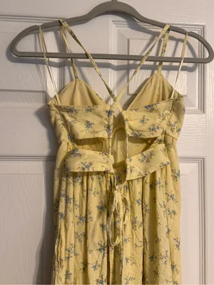 Hollister Pale Yellow Blue Floral Print Adjustable Strap Open Back Slip Dress XS thumbnail 7