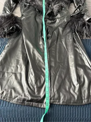 Women's Black Faux Leather Fur Trimmed Belted Coat shein m thumbnail 3