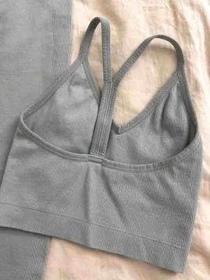 SET ACTIVE Sculptflex Set (XS) - Ribbed V Bra & Leggings, Light Blue Grey thumbnail 4