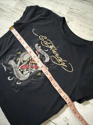 Ed Hardy Black Crop Baby Doll Tee with Red Butterfly & Gold Script thumbnail 8