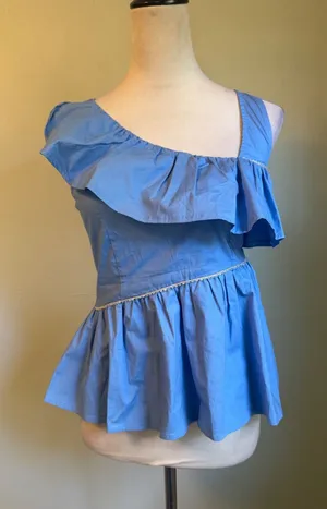 Blue Ruffle Peplum Top beaded y2k‎ coquette cottage dainty top shirt fairy retro thumbnail 1