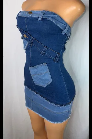Denim patchwork mini dress Blue thumbnail 2