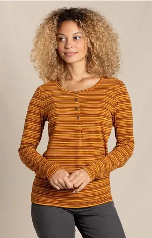 Toad&Co Women’s Piru Henley Longsleeve Shirt Lightweight Multicolor Stripe XL thumbnail 1