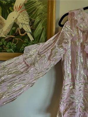 Boston Proper Ruffled Maxi Dress With Lurex Fabric Pink Womens Small thumbnail 5