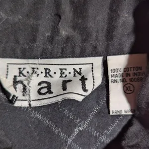 Vtg 1990s Keren Hart Black Colorful Geometric Applique Cotton Button Up Shirt XL thumbnail 4