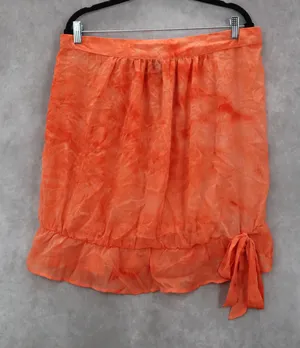 The Goddess Collection Orange Sheer Knee Length Pull On Flirty Bow Skirt Plus 1X thumbnail 1