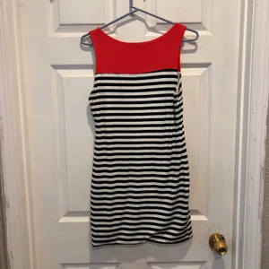 Soprano Womens Red Black White Stripe Tank Dress Balloon Hem Sz‎ M Made in USA thumbnail 5