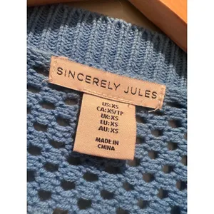 Sincerely Jules Eyelet Cropped Blue‎ Sweater Top XS Cotton thumbnail 3