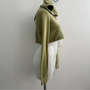 NEW Aerie bird Cropped Hoodie sweatshirt olive Green SMALL thumbnail 6