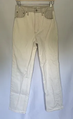 Abercrombie & Fitch white tan‎ leather topped straight leg jeans size 29 cotton thumbnail 1