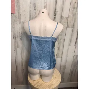 Forever 21 Blue Satin Lace Trim Cami Top Size Medium Adjustable Straps thumbnail 4