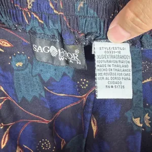 Sag Harbor Woman Vintage Blue Floral Paisley Rayon Maxi Skirt XL Elastic Waist thumbnail 4