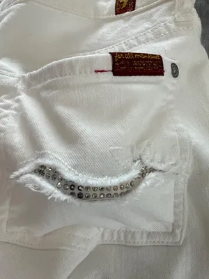 7 For All Mankind Sz 27 White Denim Low-Rise Skinny Jeans Y2K Rhinestone Pockets thumbnail 7