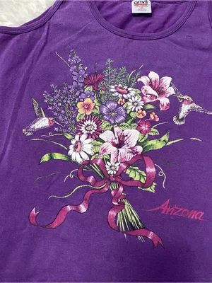 Purple Floral Hummingbird Graphic Sleeveless Tank Boho Grannycore Garden Cottage thumbnail 3