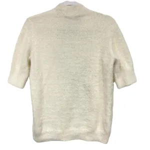 Marled Women's Medium White Mock neck short sleeve Fuzzy Lashes Textured thumbnail 2