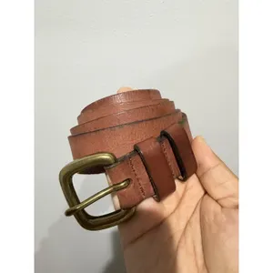 Casual Tan Leather Belt Antique Solid Brass Buckle‎ 1X 46" thumbnail 2