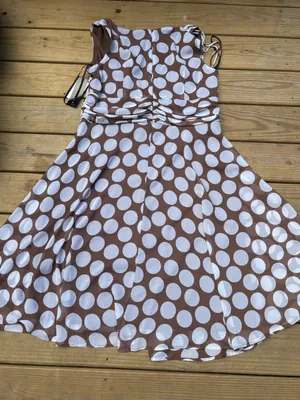 Connected Woman 18W Brown White Polka Dot Ruched Chiffon Midi Dress NWT thumbnail 6