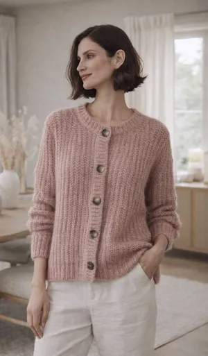 VILA Rose Pink Chunky Knit Cardigan Sz Small Button Front Cozy Textured Sweater thumbnail 1
