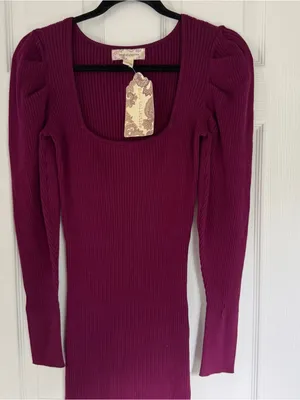 NWT Band Of Gypsies Maroon Ribbed Sweater Midi Dress Size Small thumbnail 3