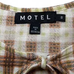 Motel Plaid Puff Sleeve Tie-Front Dress Size S Brown & Green Check Cottagecore thumbnail 11