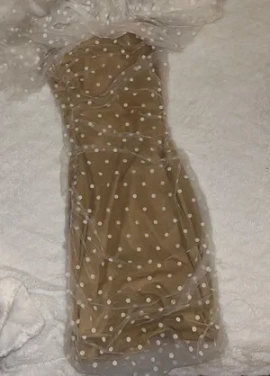 Dress Mezee Fluffy one shoulder nude polka dot dress thumbnail 5
