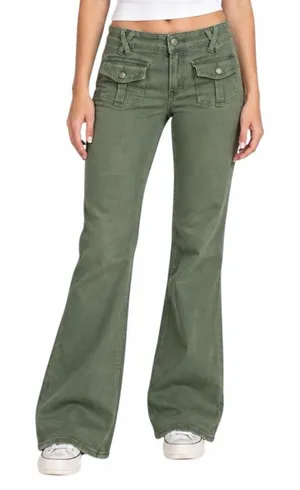 PacSun Cargo Flare Pants Jeans Women’s Size 28 Low Rise Stretch Olive Green Y2K thumbnail 1