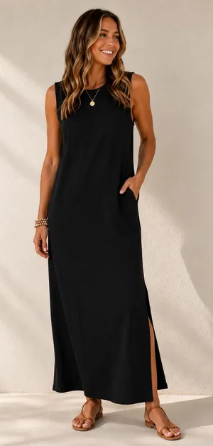 Sleeveless Black Maxi Dress M Size M thumbnail 1