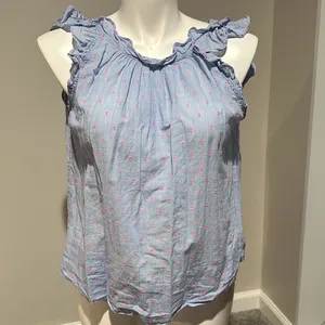 Lilly Pulitzer‎ Kristin Top Bluebell Chambray Neon Pink Clip size M thumbnail 3