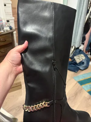 A New Day Classic Black Knee-High ridding boots with Gold Chain Accent Bobbi size 11 new thumbnail 6