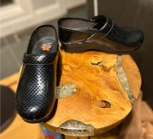 Dansko Black/Blue Leather Clogs with Textured Pattern thumbnail 1