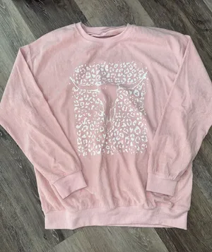 SHEIN Pink Corded Crewneck Sweatshirt with White Graphic thumbnail 1