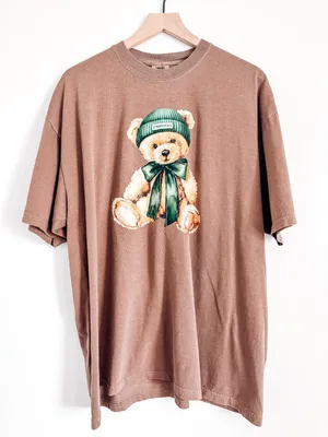 Comfort Colors Brown Teddy Bear Starbucks Graphic Cotton Shirt 2XL thumbnail 1