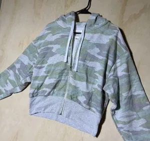 Reflex Women's M Camo Cropped Zip Hoodie Green Gray Lightweight Sweatshirt thumbnail 1