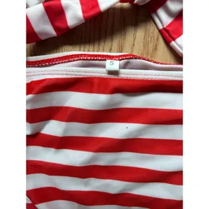 B45 New Womens AMI 2Pc Red White Striped Bikini Set High Waisted Small Waist 24" thumbnail 5