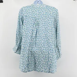Rock Flower Paper Boho Paisley Print Tunic Blouse Shirt Blue Green Rayon Small‎ thumbnail 4