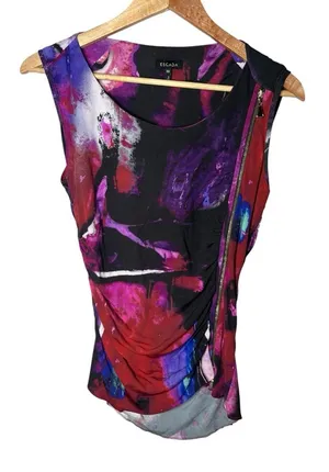 Escada Abstract Zipper Detail Sleeveless Going Out Top Rave Artsy Size 6 thumbnail 1