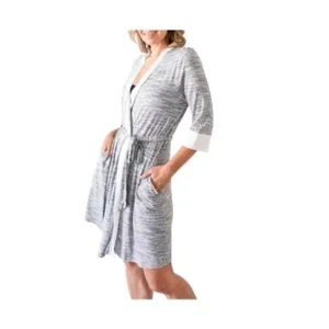 Kindred Bravely Emmaline Maternity Robe gray marled fabric satin trim L/XL NEW thumbnail 2