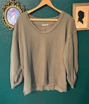 Free People Green Loose Fit Thermal Long Sleeve Sz XS thumbnail 1