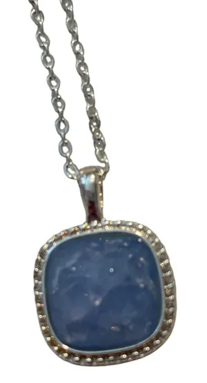 Silver Tone Necklace‎ with Light Blue Square Pendant Women's Jewelry thumbnail 1