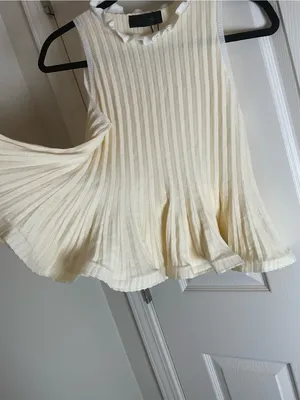 NWT Zara Cream / Butter Yellow Ribbed Knit Ruffle Trim Peplum Tank Top thumbnail 7