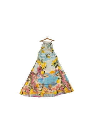 Paper Heart Lemon Amalfi Coast Tie Back Maxi Dress M Italian Summer Resort thumbnail 4
